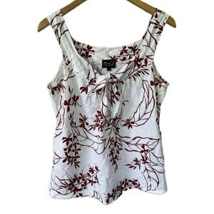 Mango Tango 100% Linen Hawaiian Tropical Inspired Front Tie Tank Top Blouse L